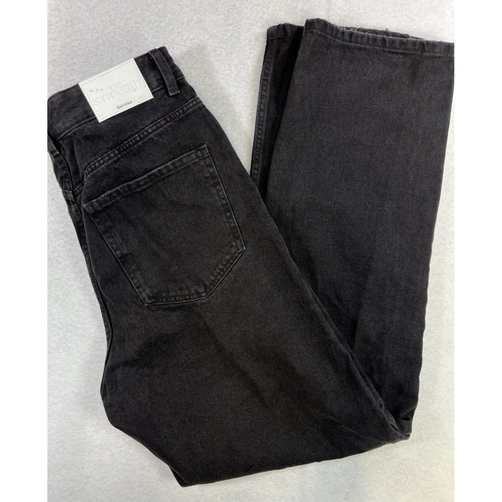 Bershka Black High Waist Straight Leg Denim Jeans USA 2 EUR 34 Victoria